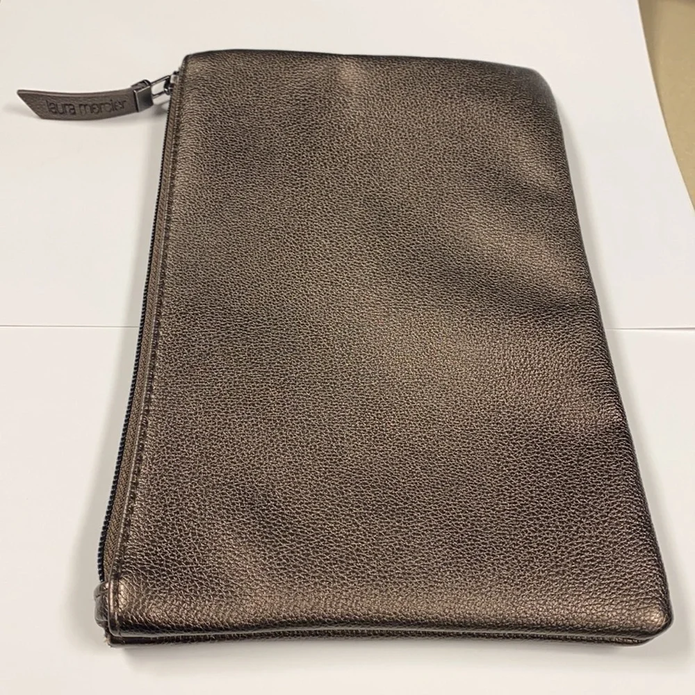 Laura Mercier Large Pewter Metallic Zip Clutch Bag